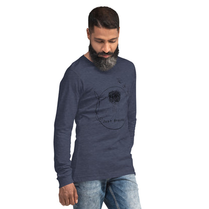 Image 22 of Heather Forest Breathing Room Long Sleeve Shirt - Left Placement, size L, with Just Breathe artwork visible in front view, right-side angle.