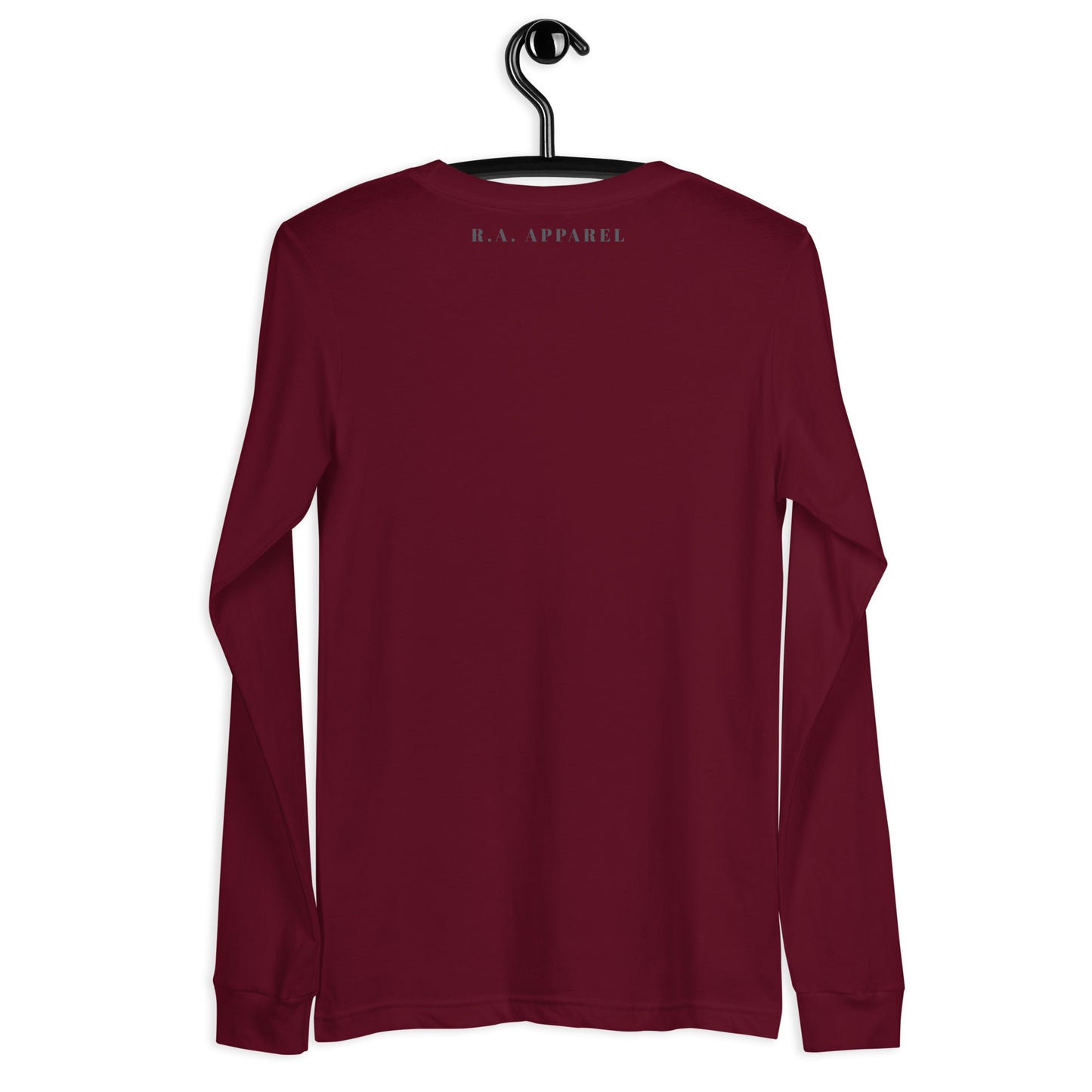 Astral Circle Long Sleeve Shirt - Left Placement by R.A. Apparel, image 6, back view, Black Heather, size 2XL, left placement.