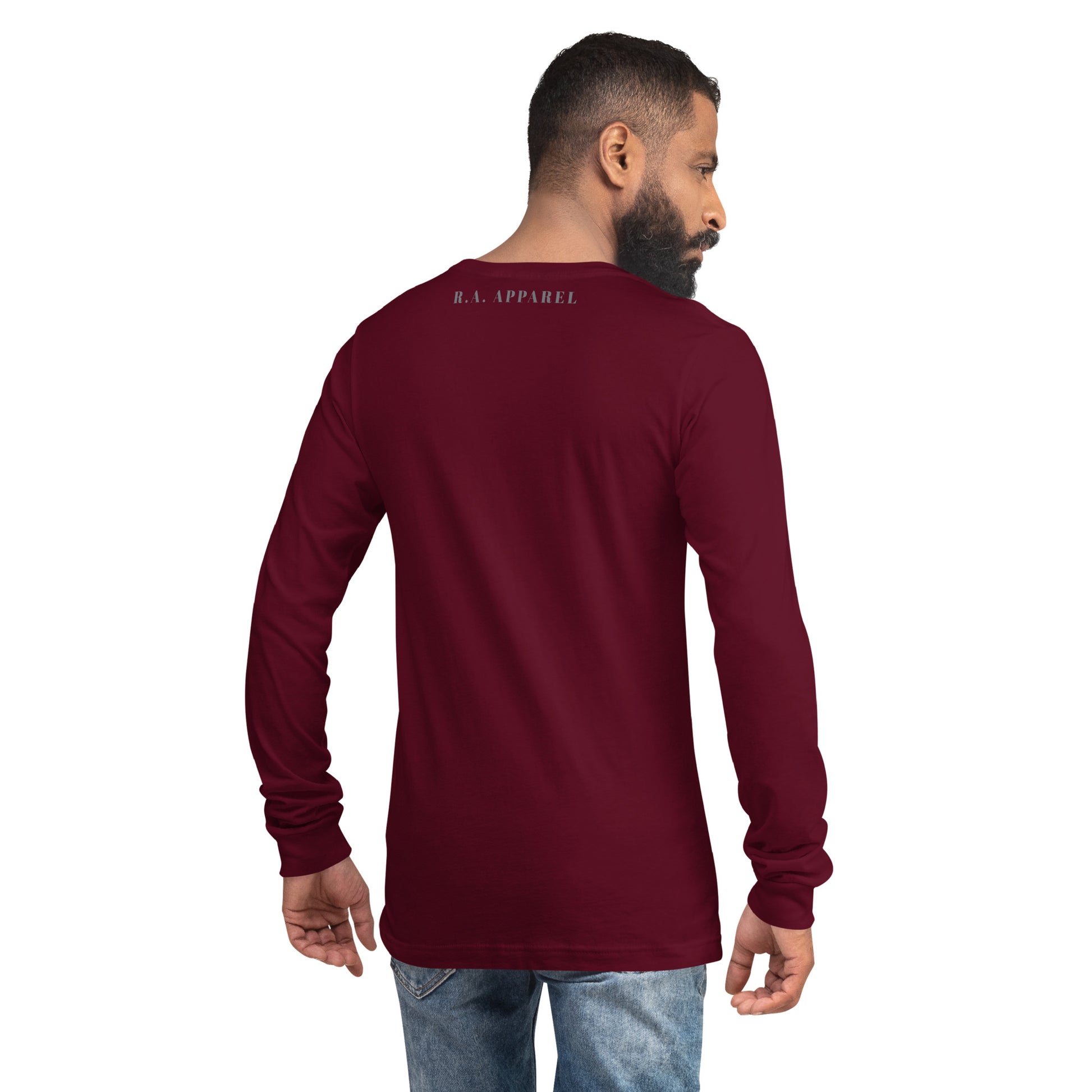Breathing Room Long Sleeve Shirt - Left Placement by R.A. Apparel, image 3, back view, Navy, size M, left placement.