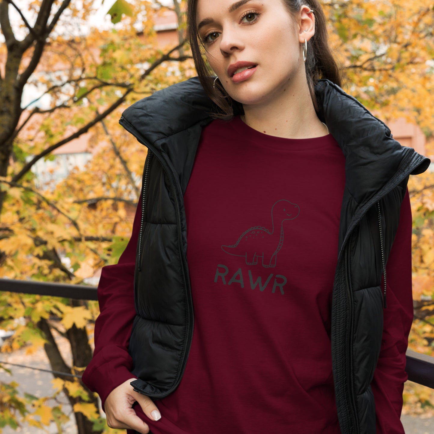 Wild Call Long Sleeve Shirt - Left Placement image 5: Navy version, size XL with front view of the Rawr range.