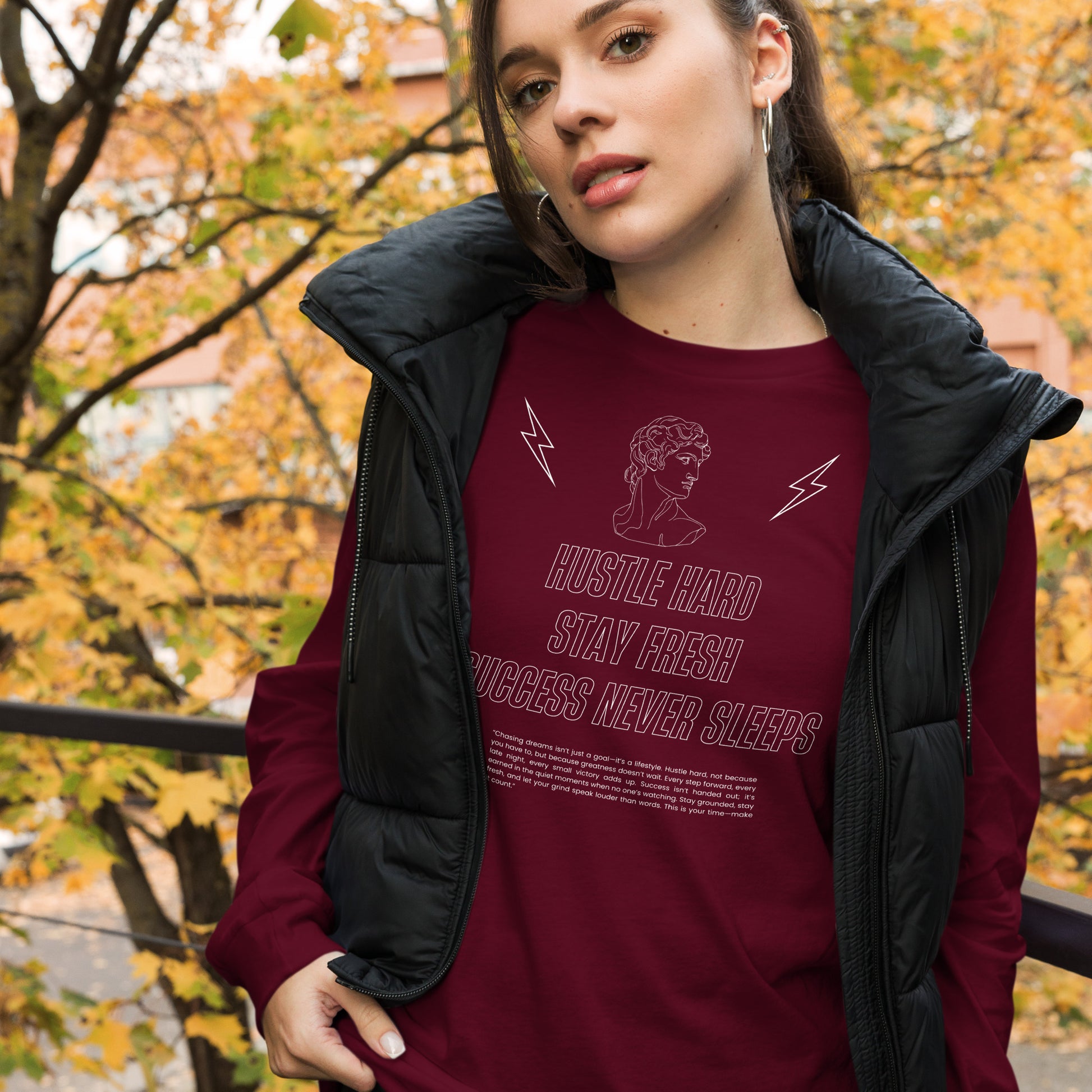 Workrate Long Sleeve Shirt - Left Placement by R.A. Apparel, image 5, front view, Black Heather, size XL, left placement.