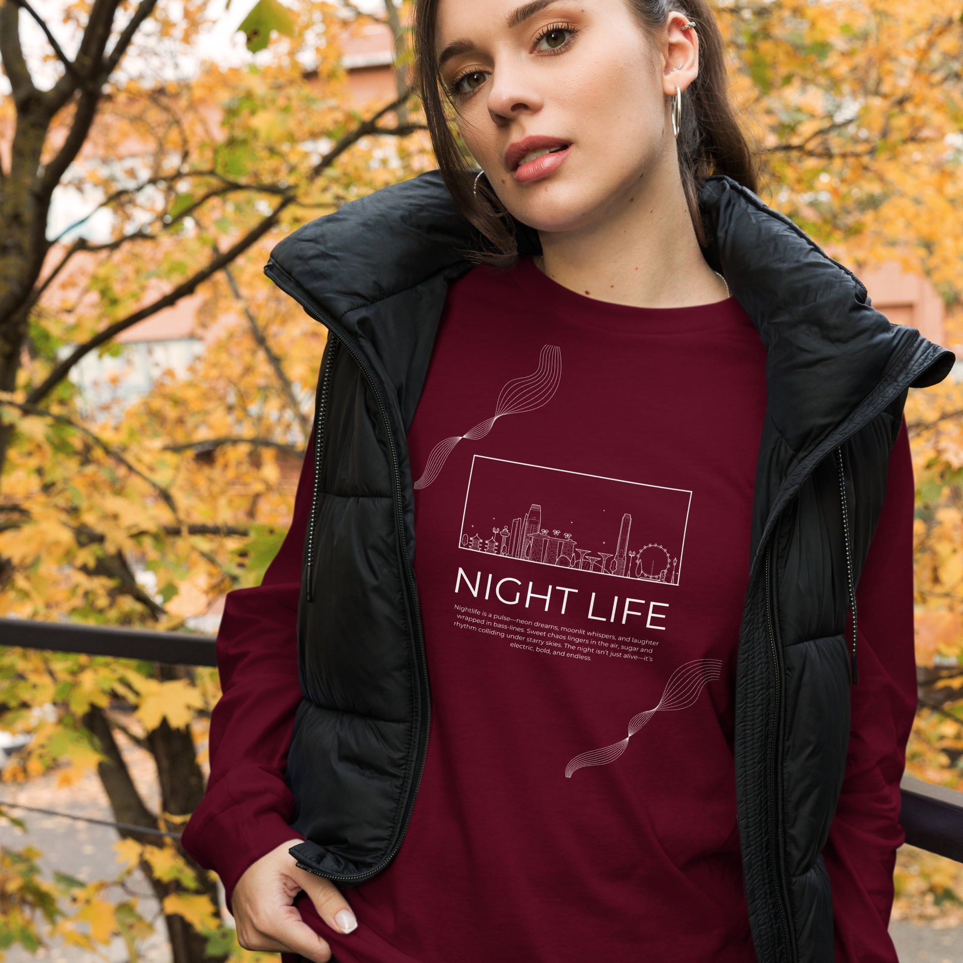 Afterhours Long Sleeve Shirt - Left Placement by R.A. Apparel, image 5, front view, Black Heather, size XL, left placement.