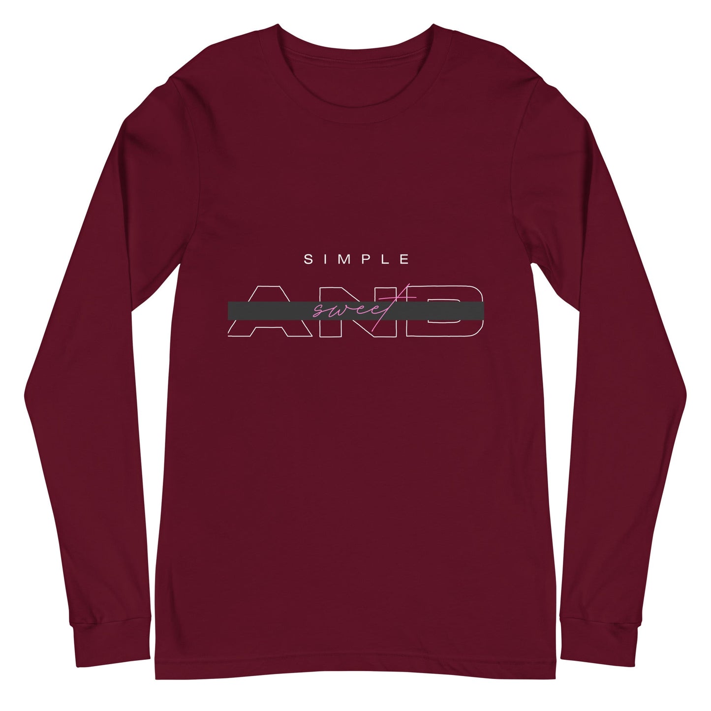 Image 5 of Black Heather Sweet Minimal Long Sleeve Shirt - Left Placement, size XL, with Simple and Sweet artwork visible in front view.