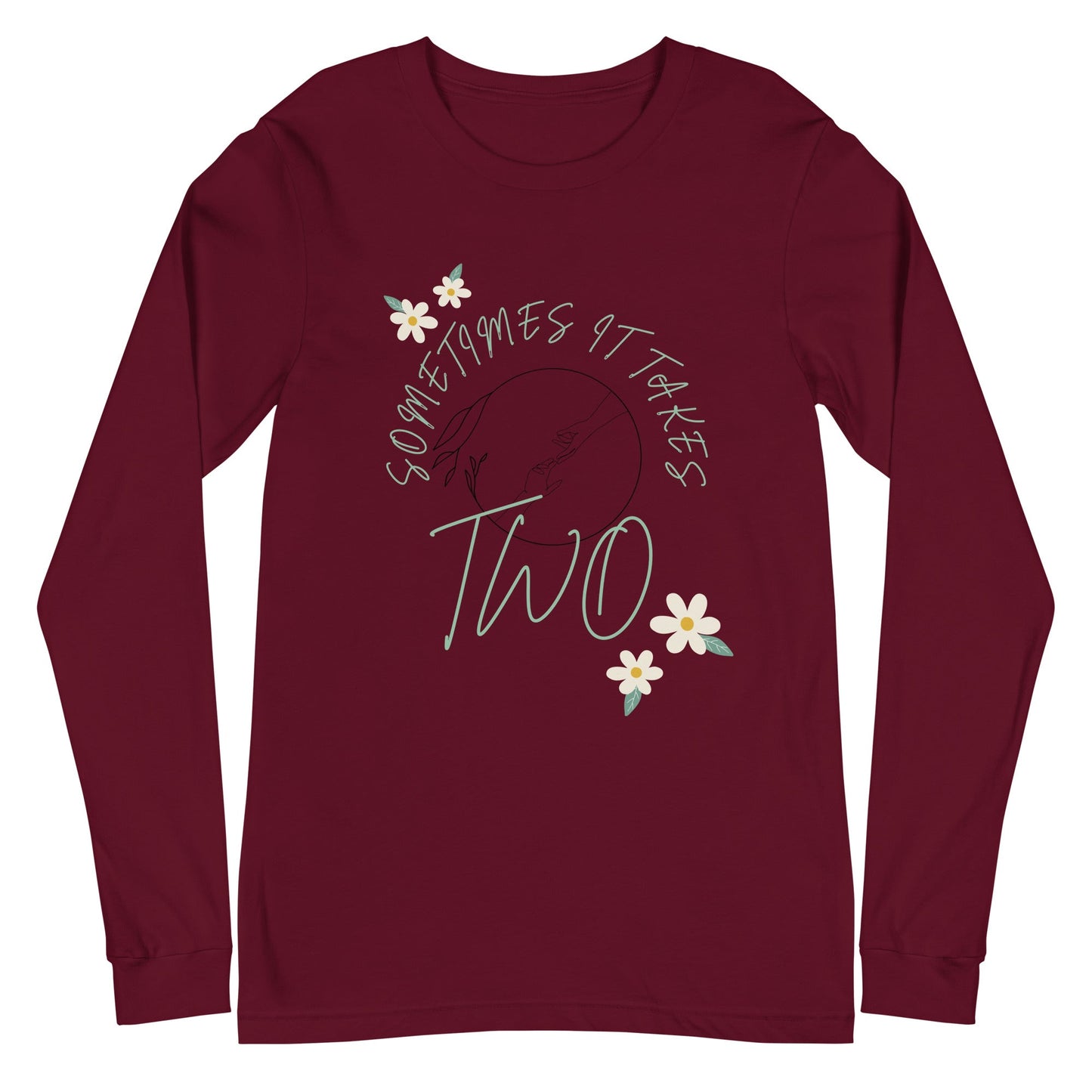 Duet Long Sleeve Shirt - Left Placement image 4 in Black Heather, size L, showing front view for the It Takes Two design.