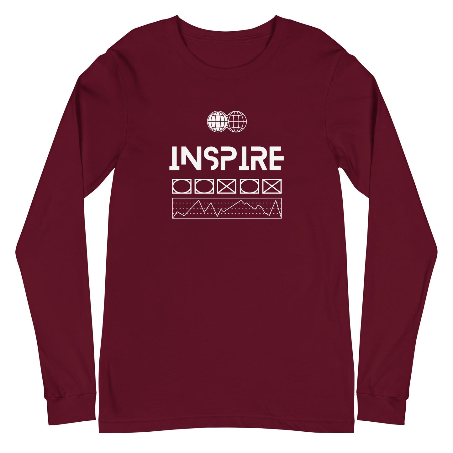 Inspireline Long Sleeve Shirt - Left Placement image 3: Black Heather version, size M with front view of the Inspire range.