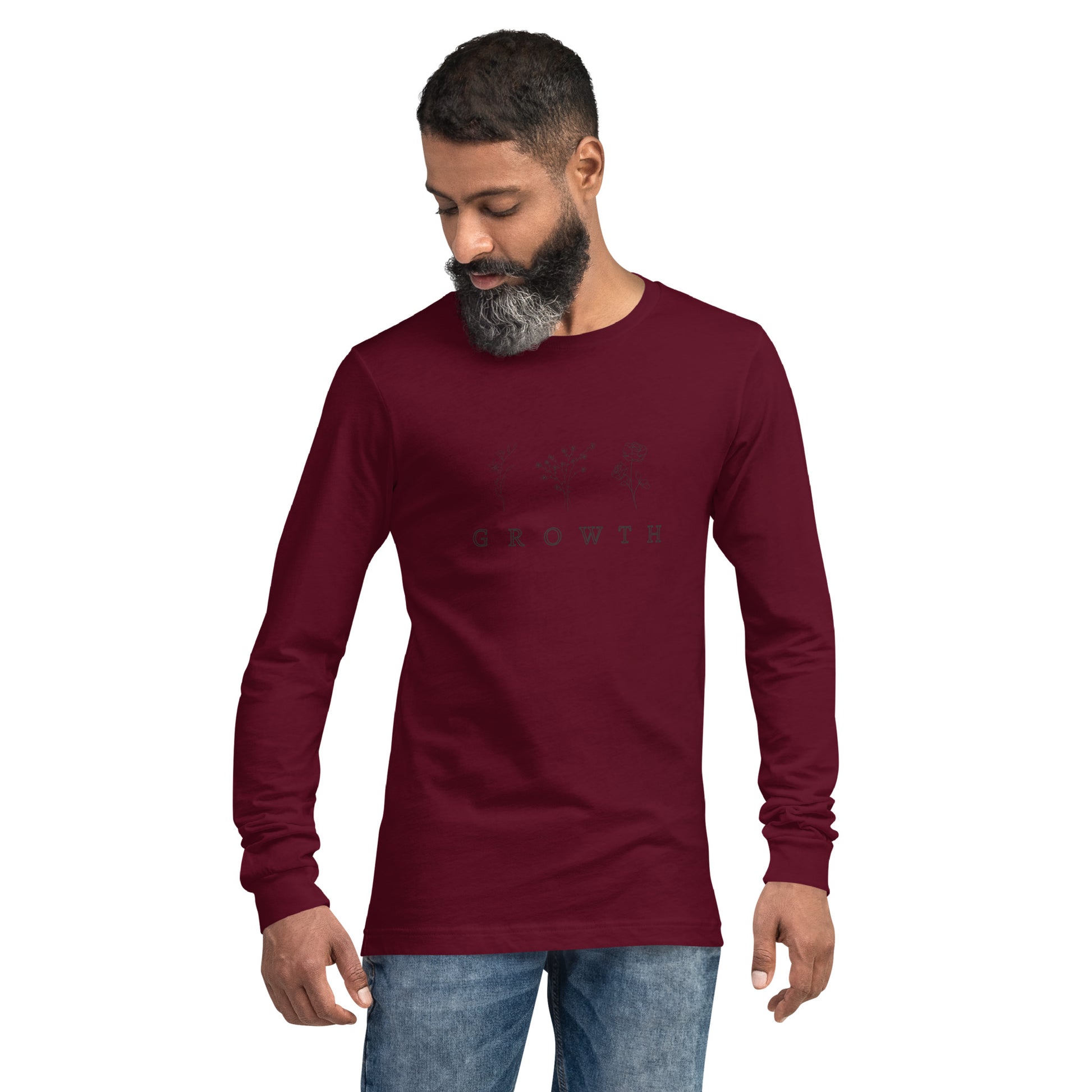 Growthline Long Sleeve Shirt - Left Placement by R.A. Apparel, image 9, front view, Black, size L, left placement.