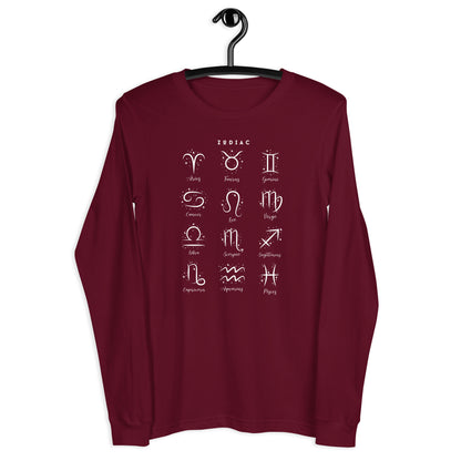 Astral Circle Long Sleeve Shirt - Left Placement image 5 in Black Heather, size XL, showing front view for the Zodiac design.