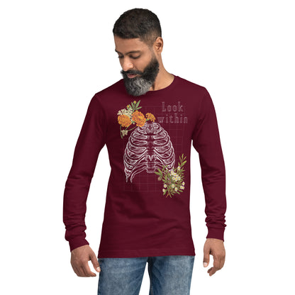 Innerline Long Sleeve Shirt - Left Placement image 5 in Black Heather, size XL, showing front view for the Look Within design.