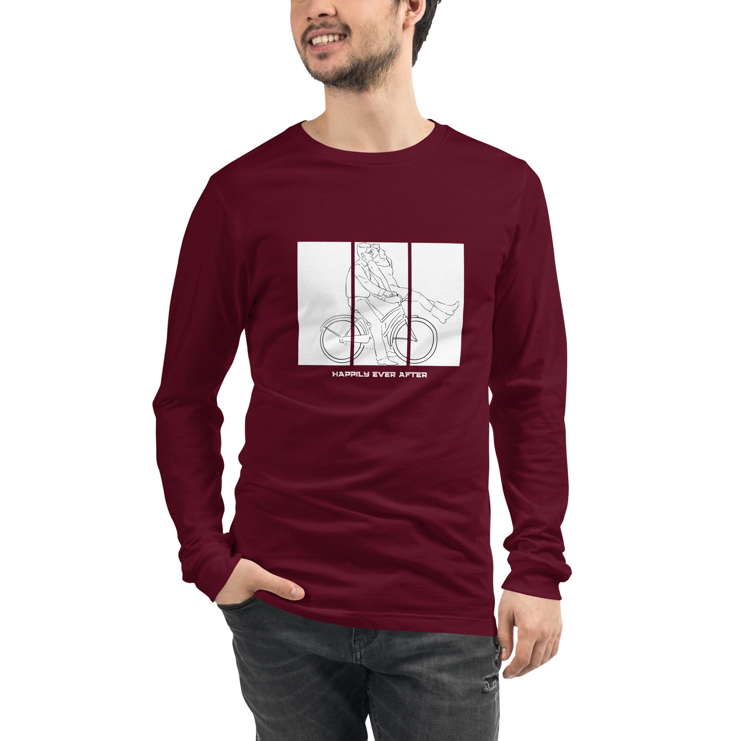 Image 13 of Navy Ever After Long Sleeve Shirt - Left Placement, size M, with Happily Ever After artwork visible in front view.