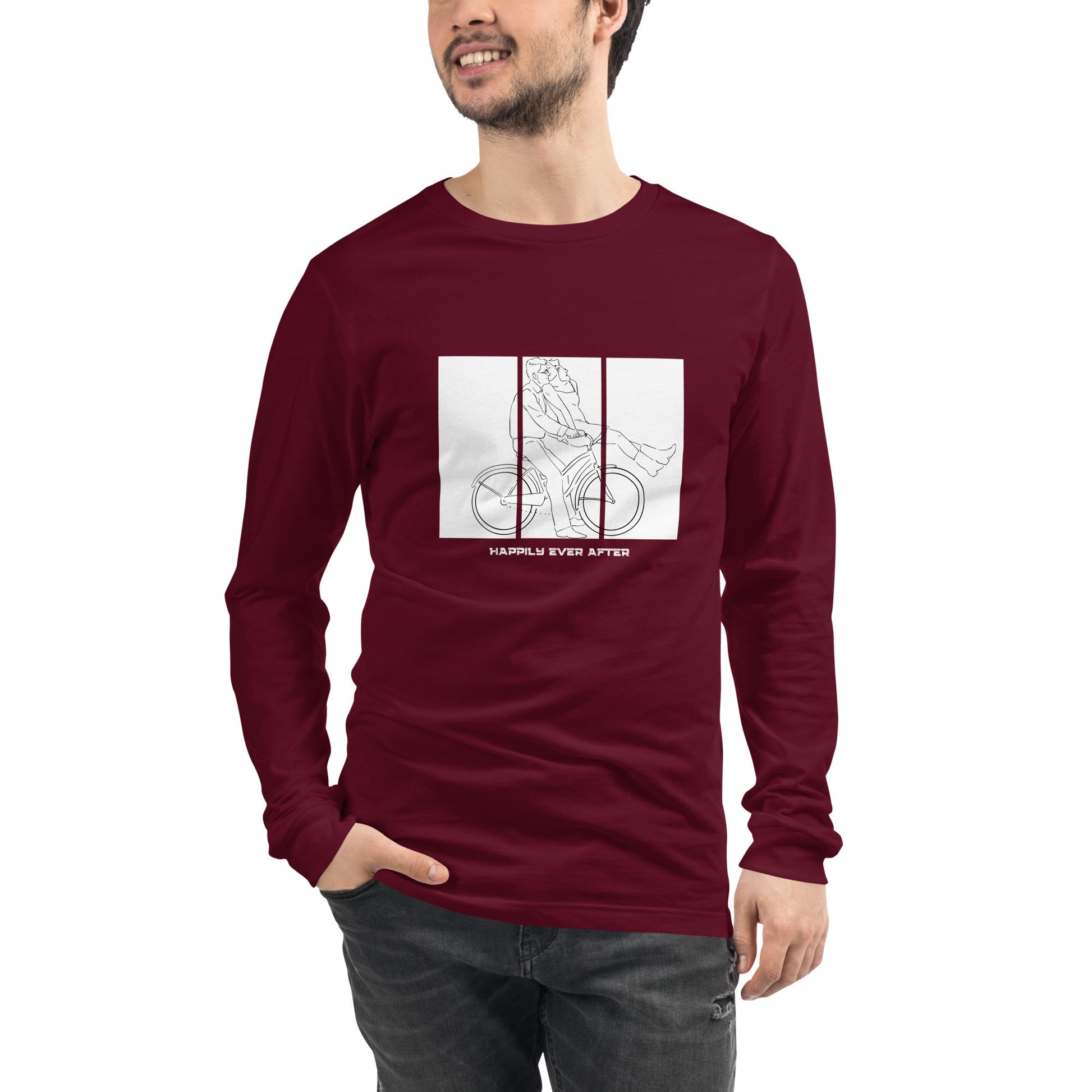 Image 13 of Navy Ever After Long Sleeve Shirt - Left Placement, size M, with Happily Ever After artwork visible in front view.