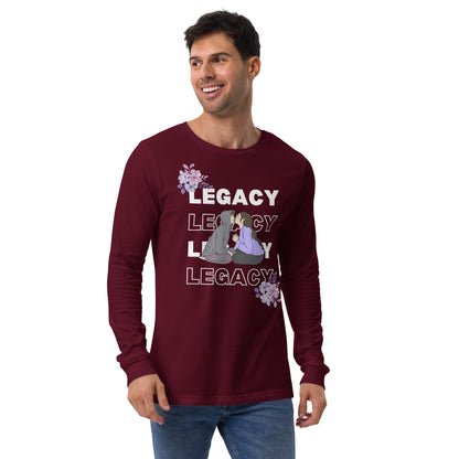 Heirloom Long Sleeve Shirt - Left Placement image 5: Black Heather version, size XL with front view of the Legacy range.