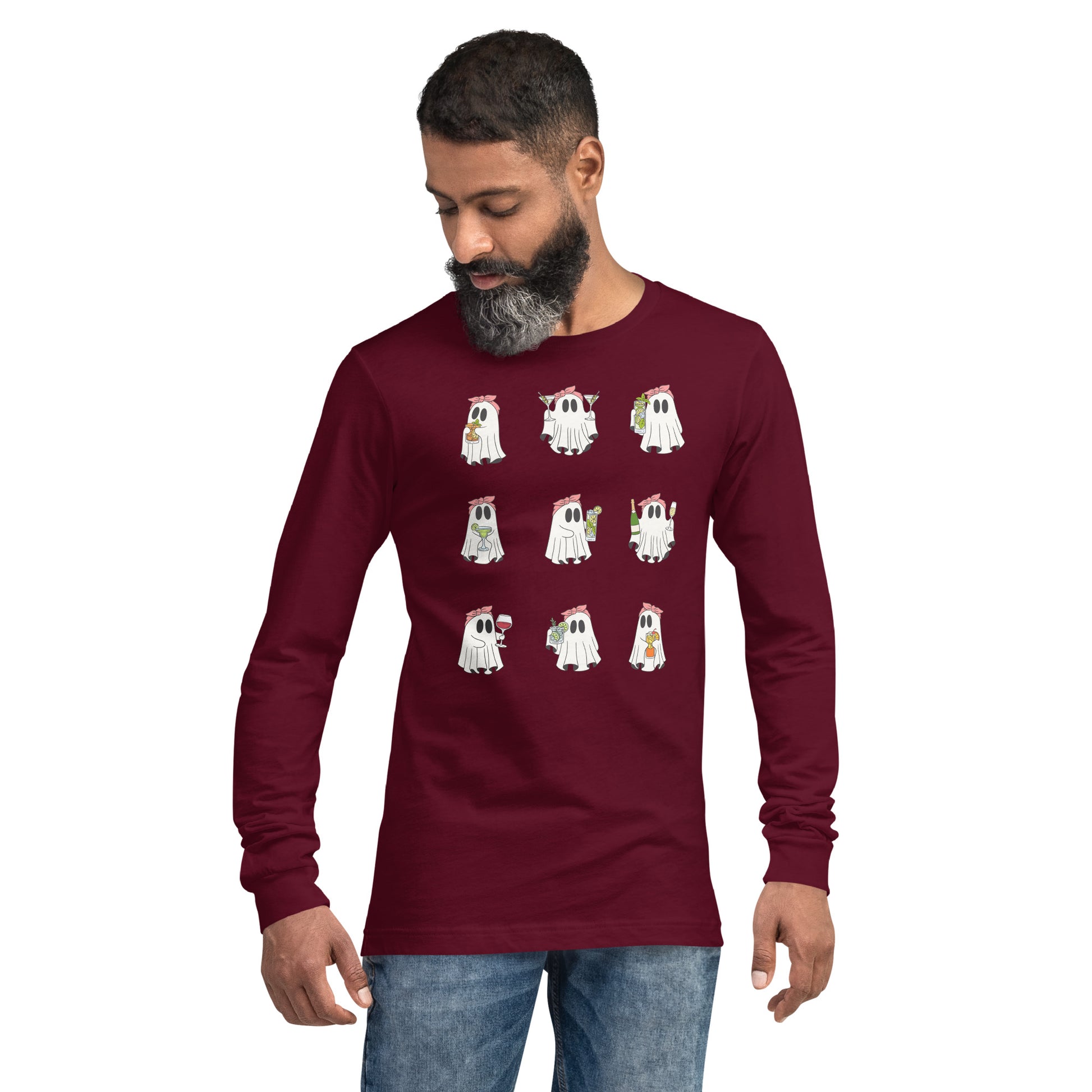 Image 9 of Black Little Haunts Long Sleeve Shirt - Left Placement, size L, with Ghosties 1 artwork visible in front view.
