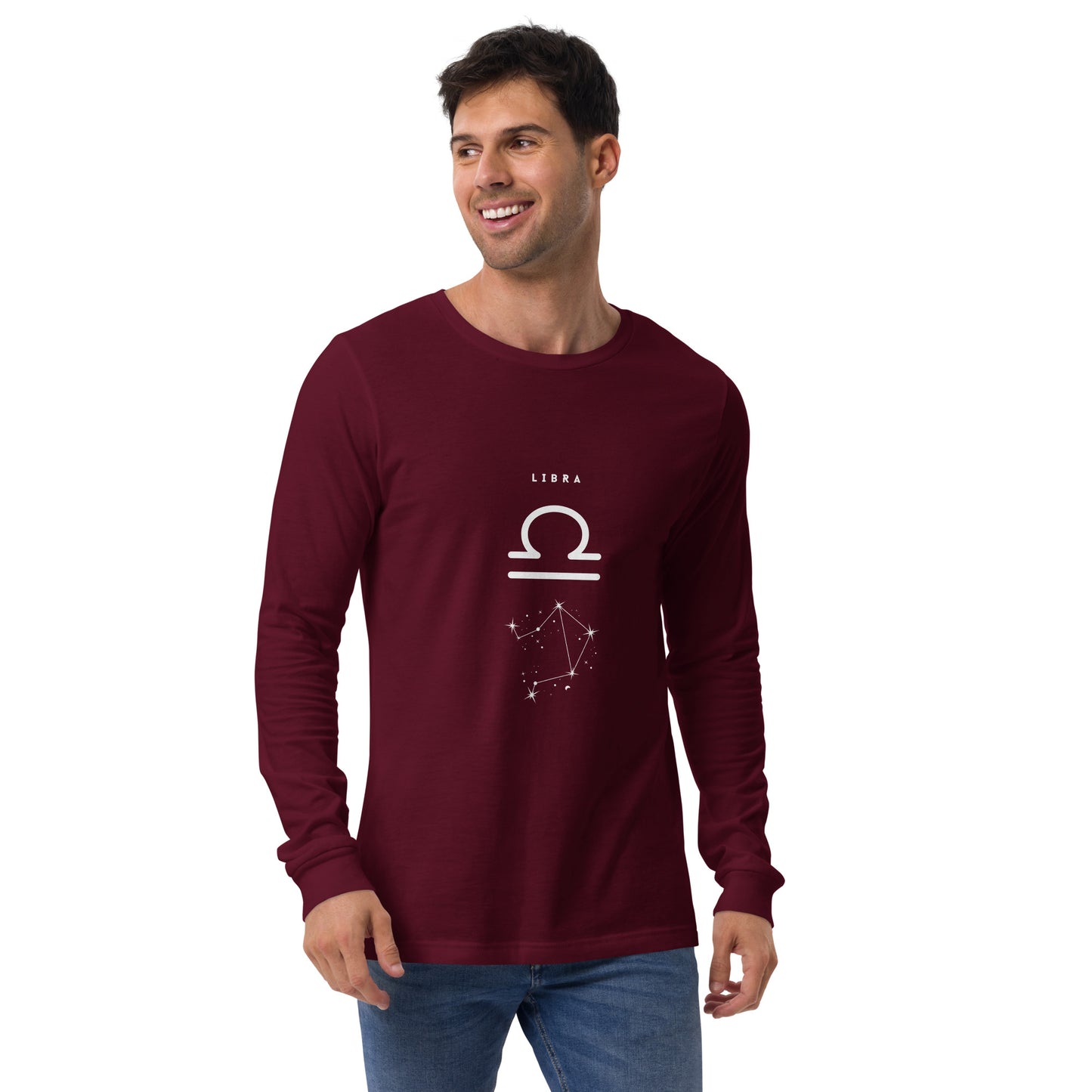 Balance Court Long Sleeve Shirt - Left Placement image 7 in Black, size XS, showing front view for the Libra design.