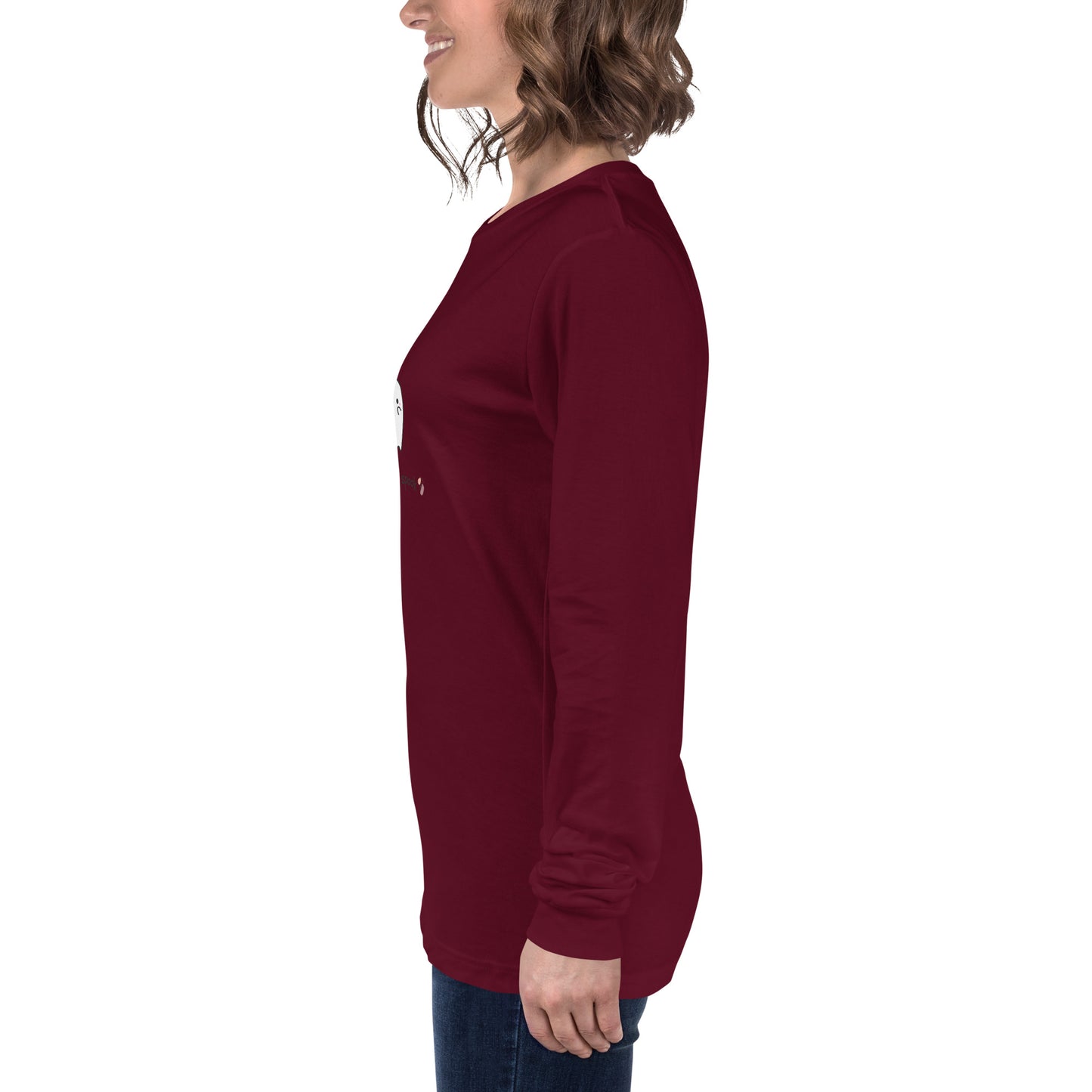 Cute Haunt Long Sleeve Shirt - Left Placement image 15 in Navy, size XL, showing left-side angle for the Too Cute to Spook design.