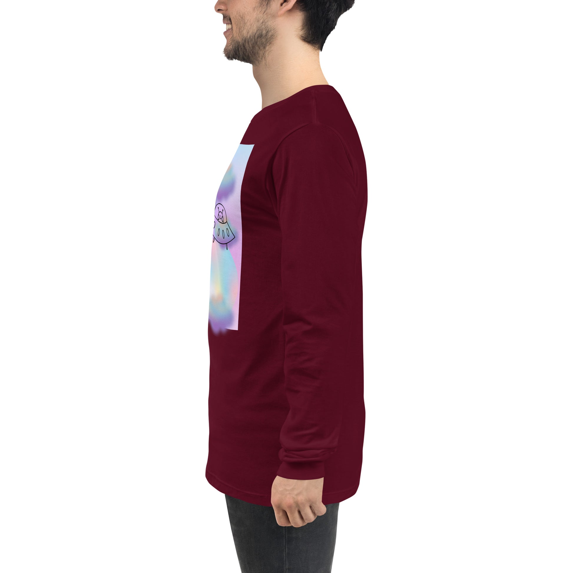 Sprinkle Theory Long Sleeve Shirt - Left Placement by R.A. Apparel, image 15, left-side angle, Navy, size XL, left placement.