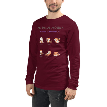 Image 17 of Maroon Mood Diary Long Sleeve Shirt - Left Placement, size S, with My Daily Moods artwork visible in front view, left-side angle.