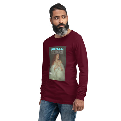 Urban Long Sleeve Shirt - Left Placement by R.A. Apparel, image 6, front view, left-side angle, Black Heather, size 2XL, left placement.