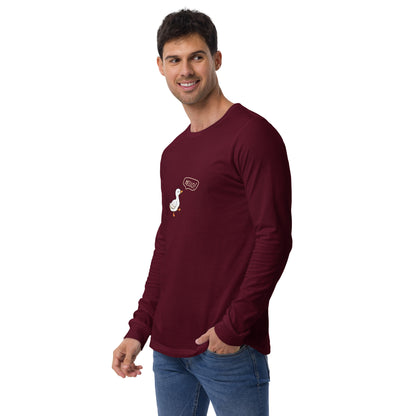 Quacksy Long Sleeve Shirt by R.A. Apparel, image 8, front view, left-side angle, Black, size L, design placement.
