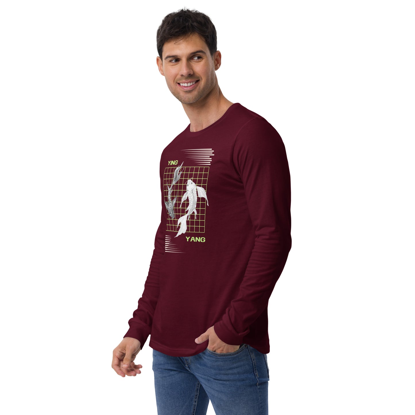 Equinoxe Long Sleeve Shirt by R.A. Apparel, image 8, front view, left-side angle, Black, size L, design placement.