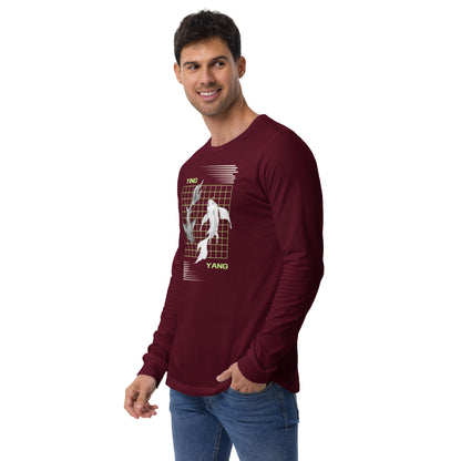 Equinoxe Long Sleeve Shirt by R.A. Apparel, image 8, front view, left-side angle, Black, size L, design placement.
