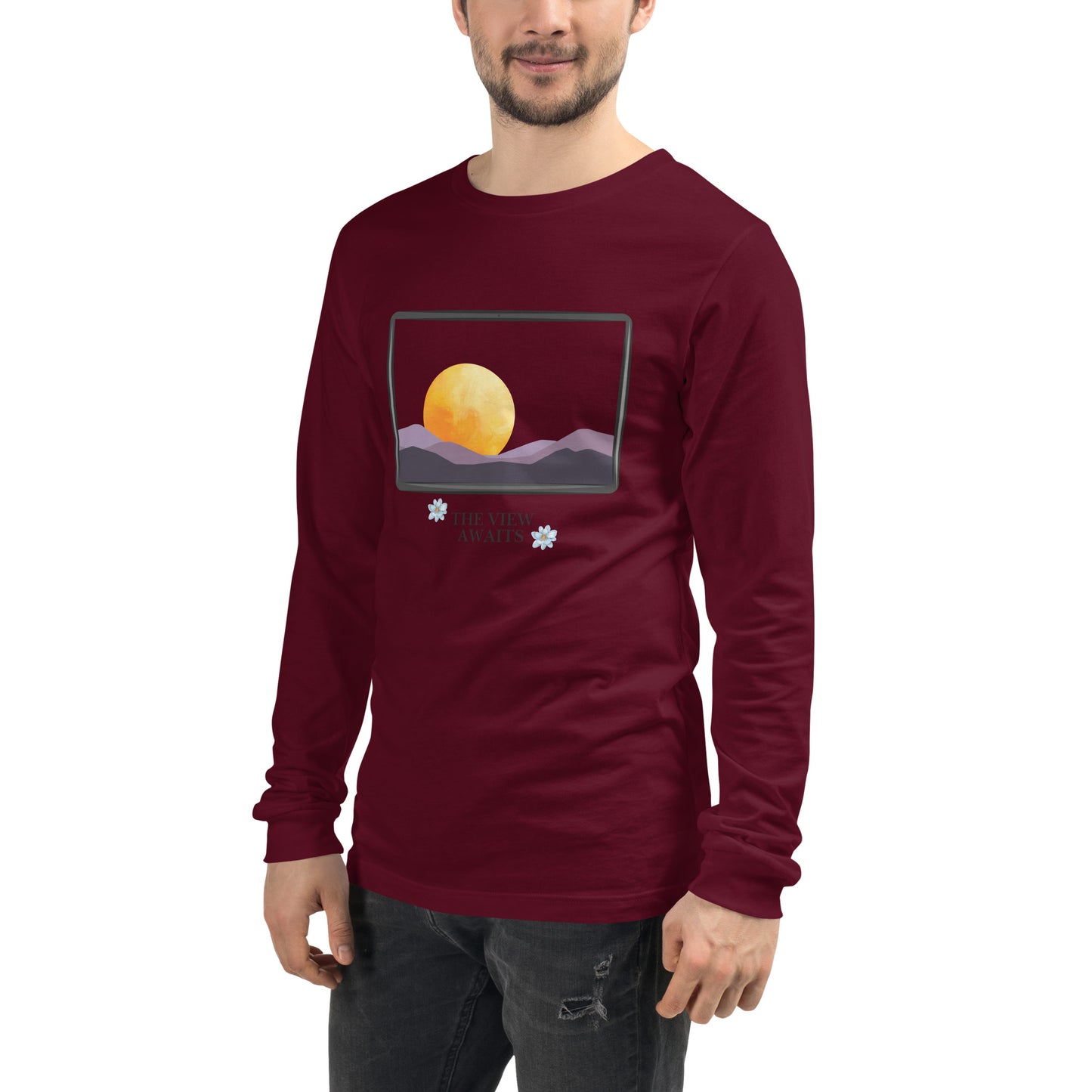 Avenor Long Sleeve Shirt image 23 in Red, size L, showing front view, left-side angle for the The View Awaits design.