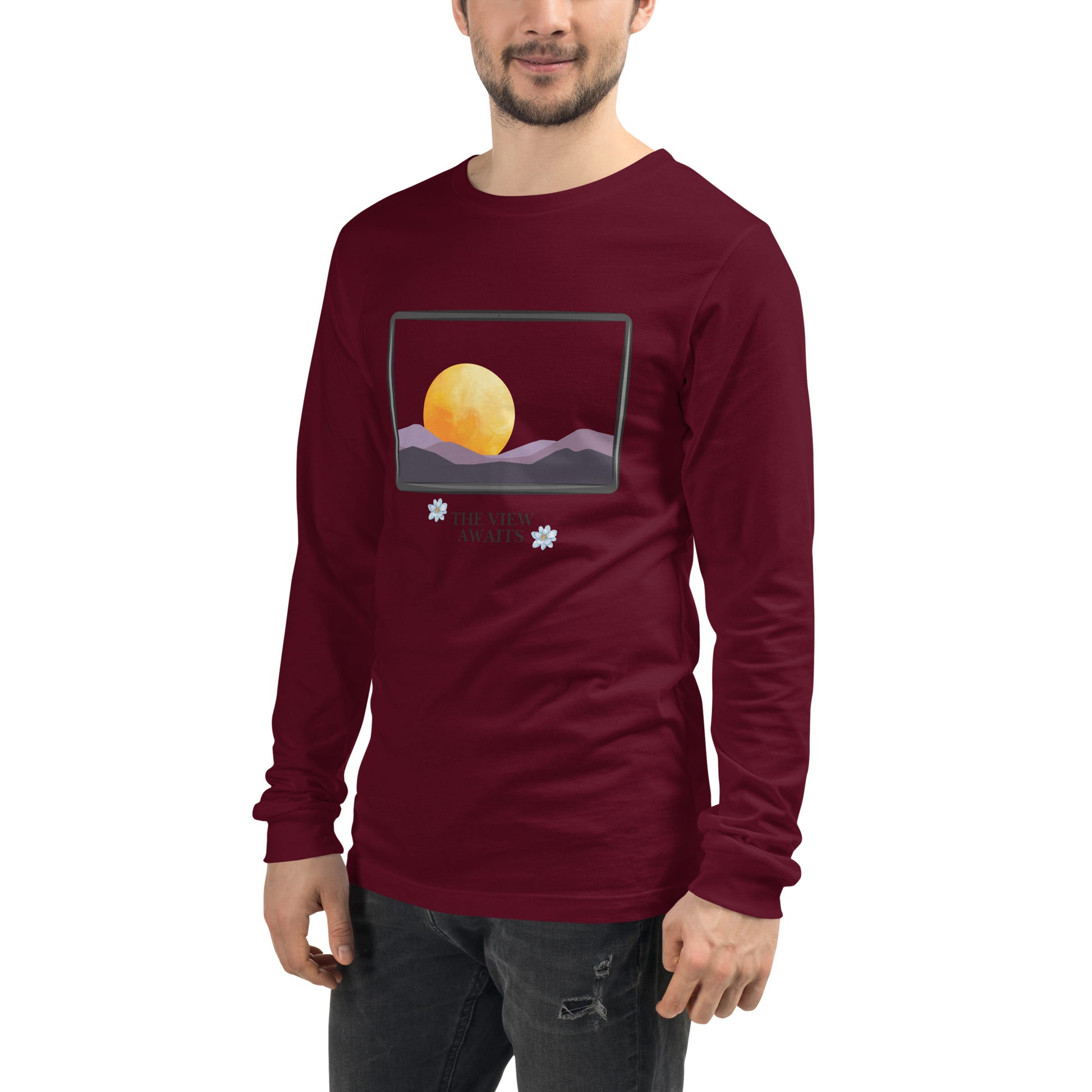 Avenor Long Sleeve Shirt image 23 in Red, size L, showing front view, left-side angle for the The View Awaits design.