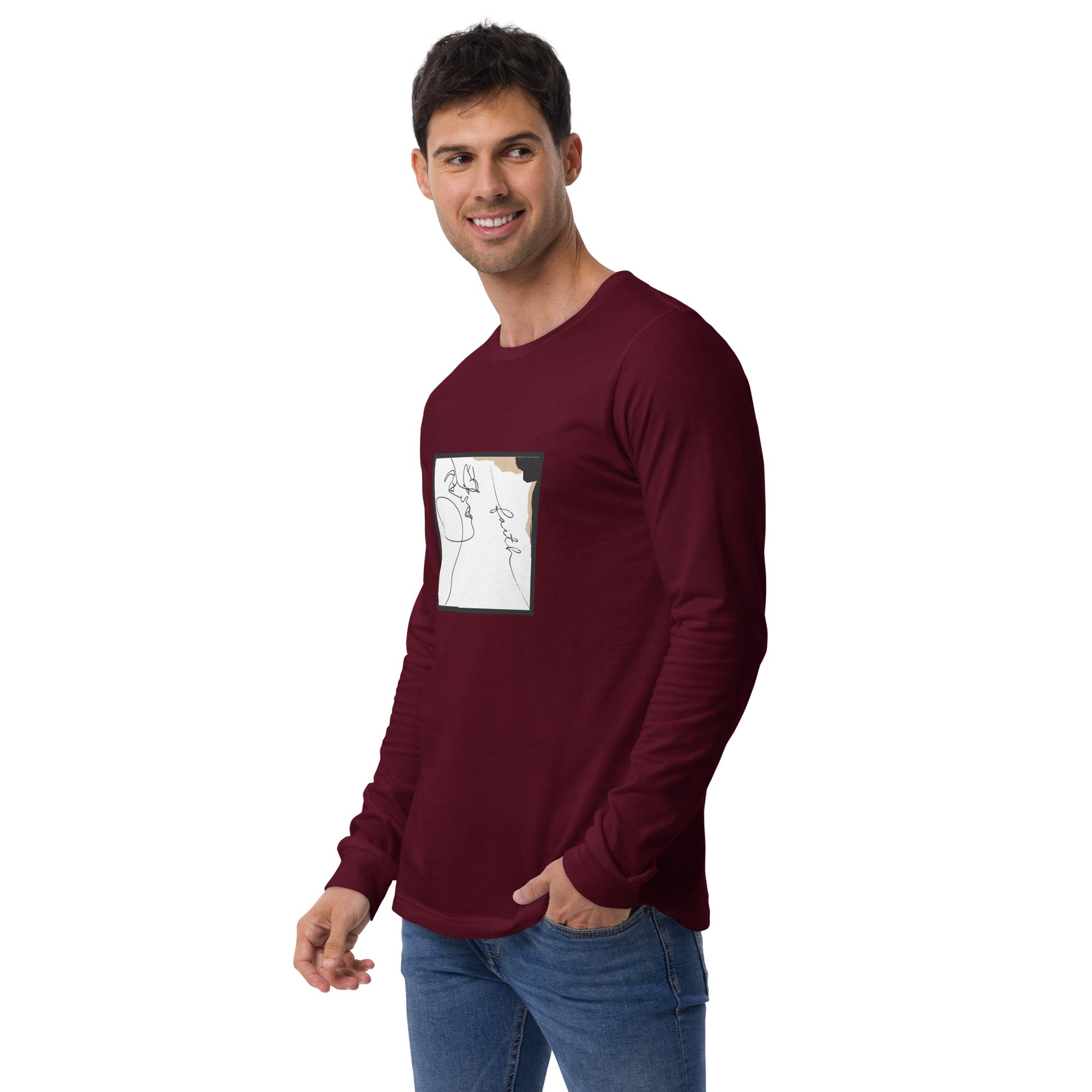 Faithline Long Sleeve Shirt - Left Placement product image 6 in Black, size XS, with front view, left-side angle and left placement.