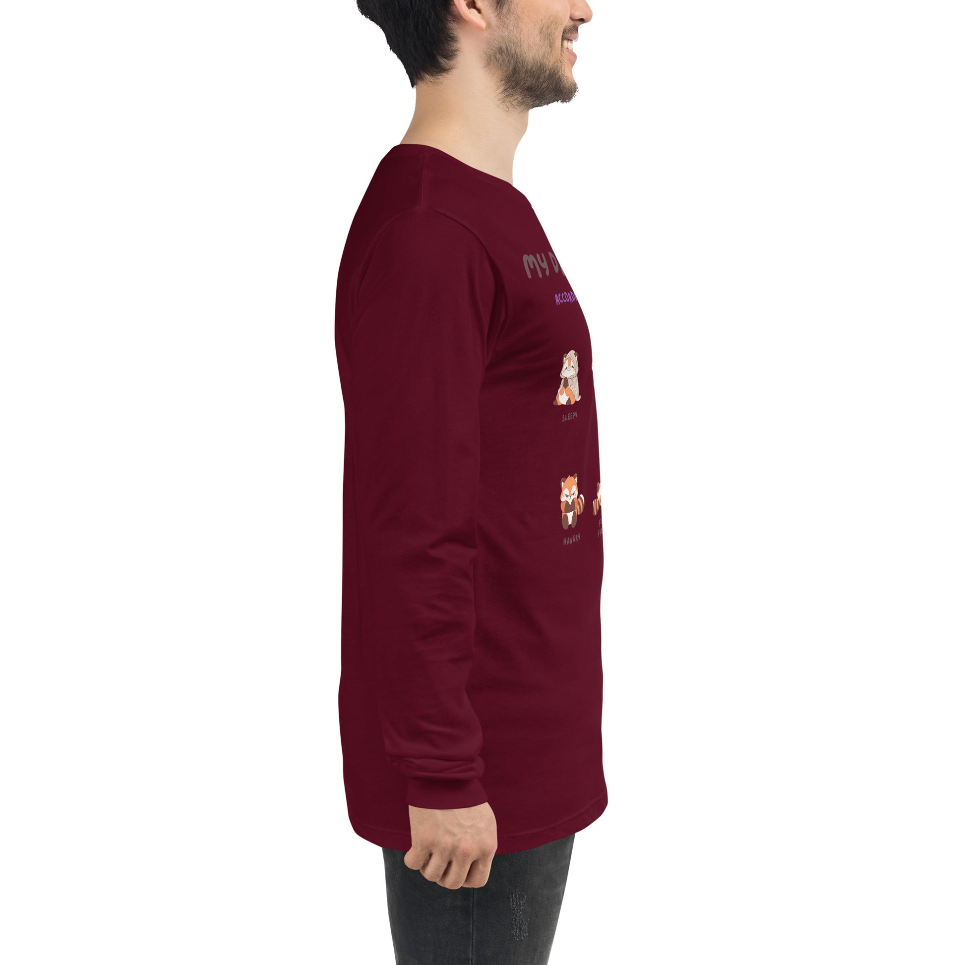 Image 16 of Maroon Mood Diary Long Sleeve Shirt - Left Placement, size XS, with My Daily Moods artwork visible in right-side angle.