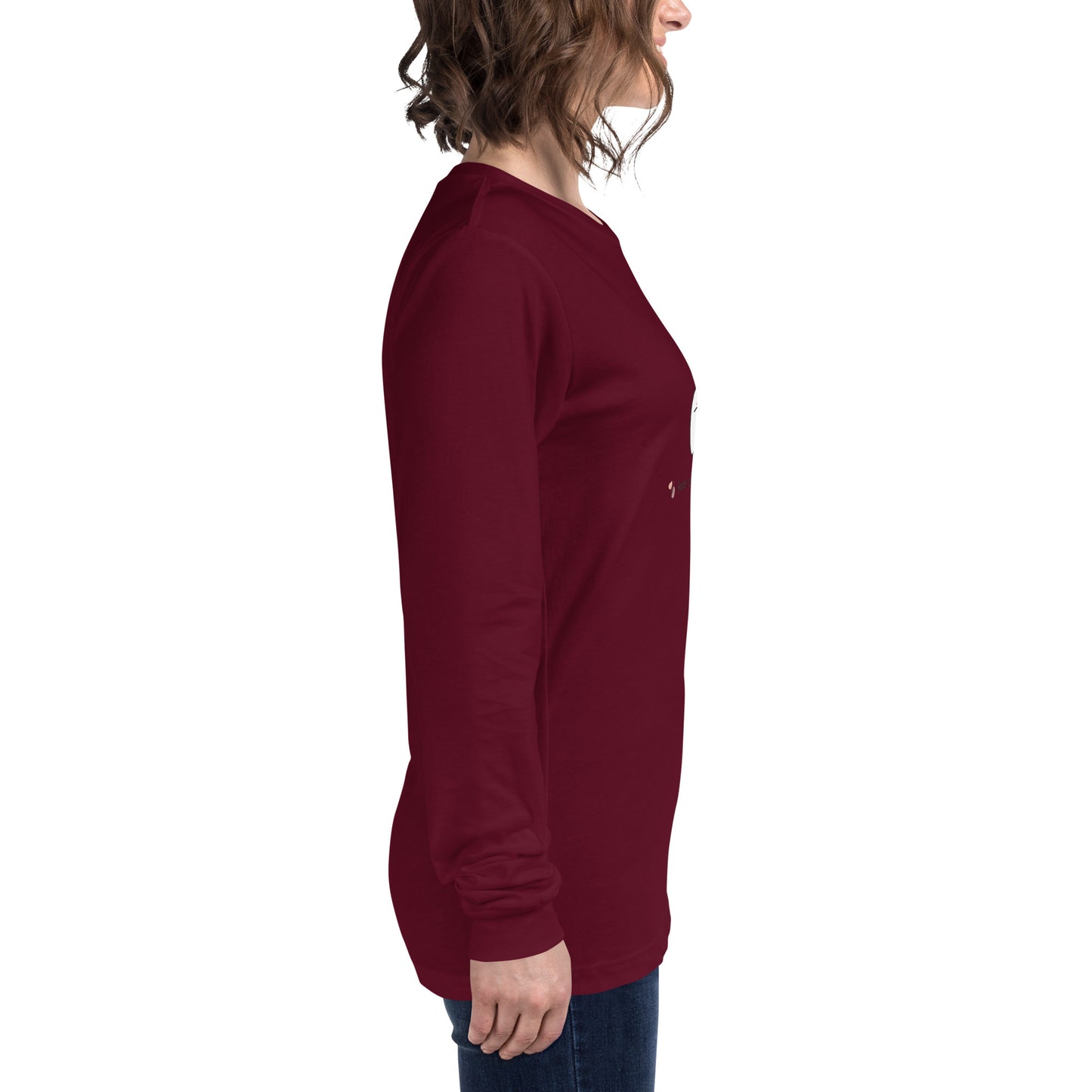 Cute Haunt Long Sleeve Shirt - Left Placement image 17: Maroon version, size S with right-side angle of the Too Cute to Spook range.