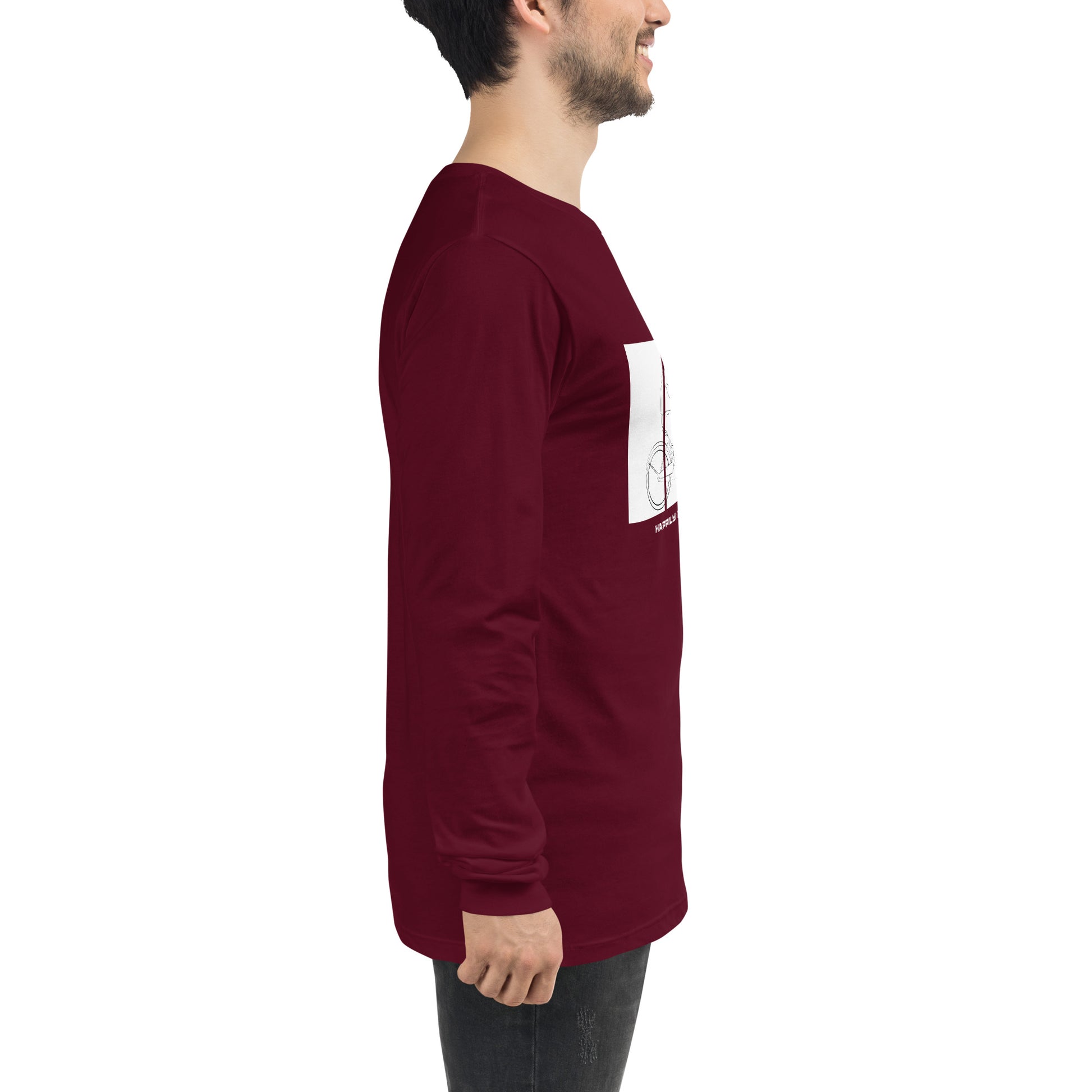 Ever After Long Sleeve Shirt - Left Placement by R.A. Apparel, image 16, right-side angle, Maroon, size XS, left placement.