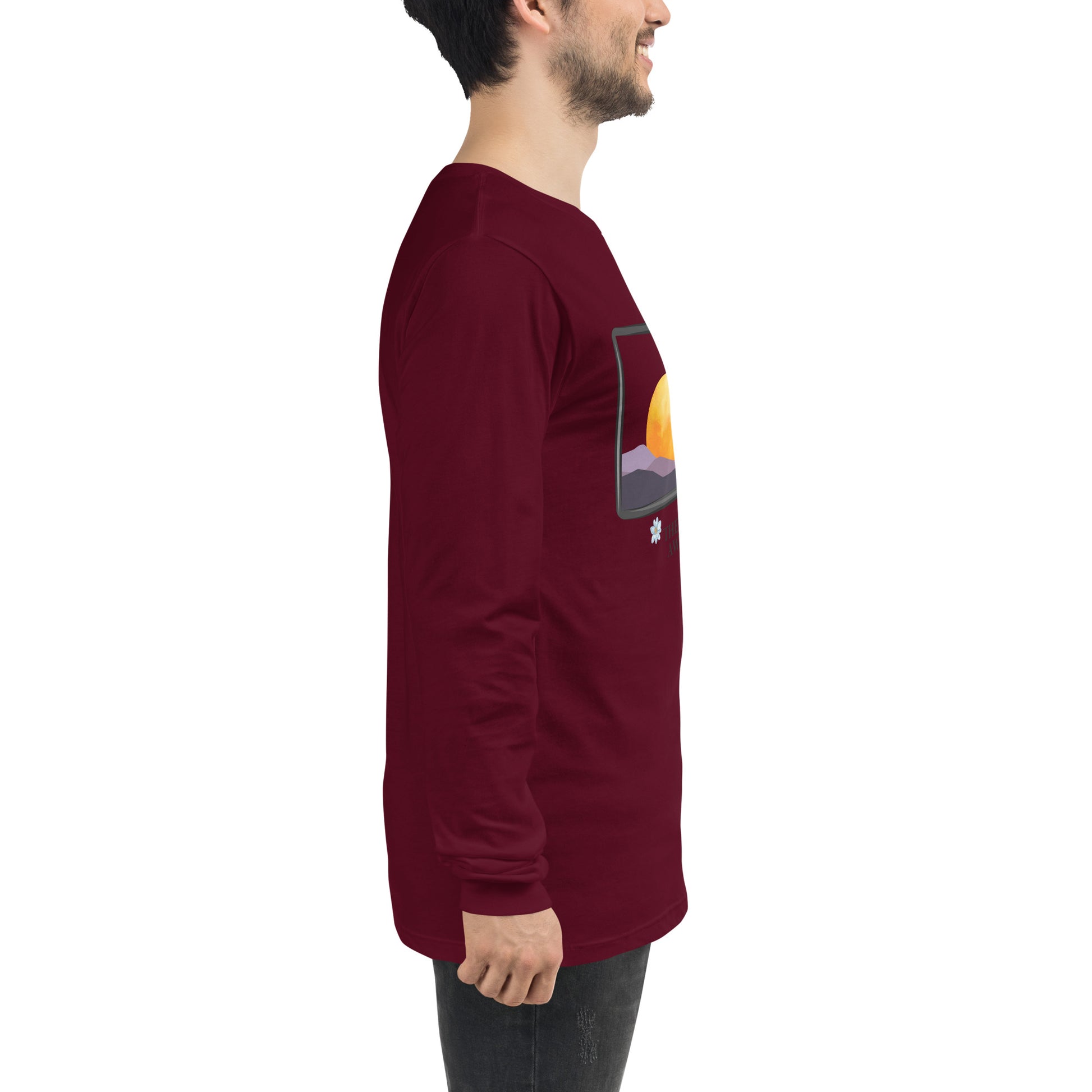 Avenor Long Sleeve Shirt by R.A. Apparel, image 22, right-side angle, Red, size M, design placement.
