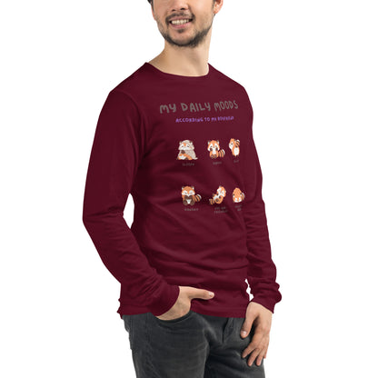 Image 18 of Maroon Mood Diary Long Sleeve Shirt - Left Placement, size M, with My Daily Moods artwork visible in front view, right-side angle.