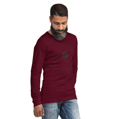 Image 4 of Navy Breathing Room Long Sleeve Shirt - Left Placement, size L, with Just Breathe artwork visible in front view, right-side angle.