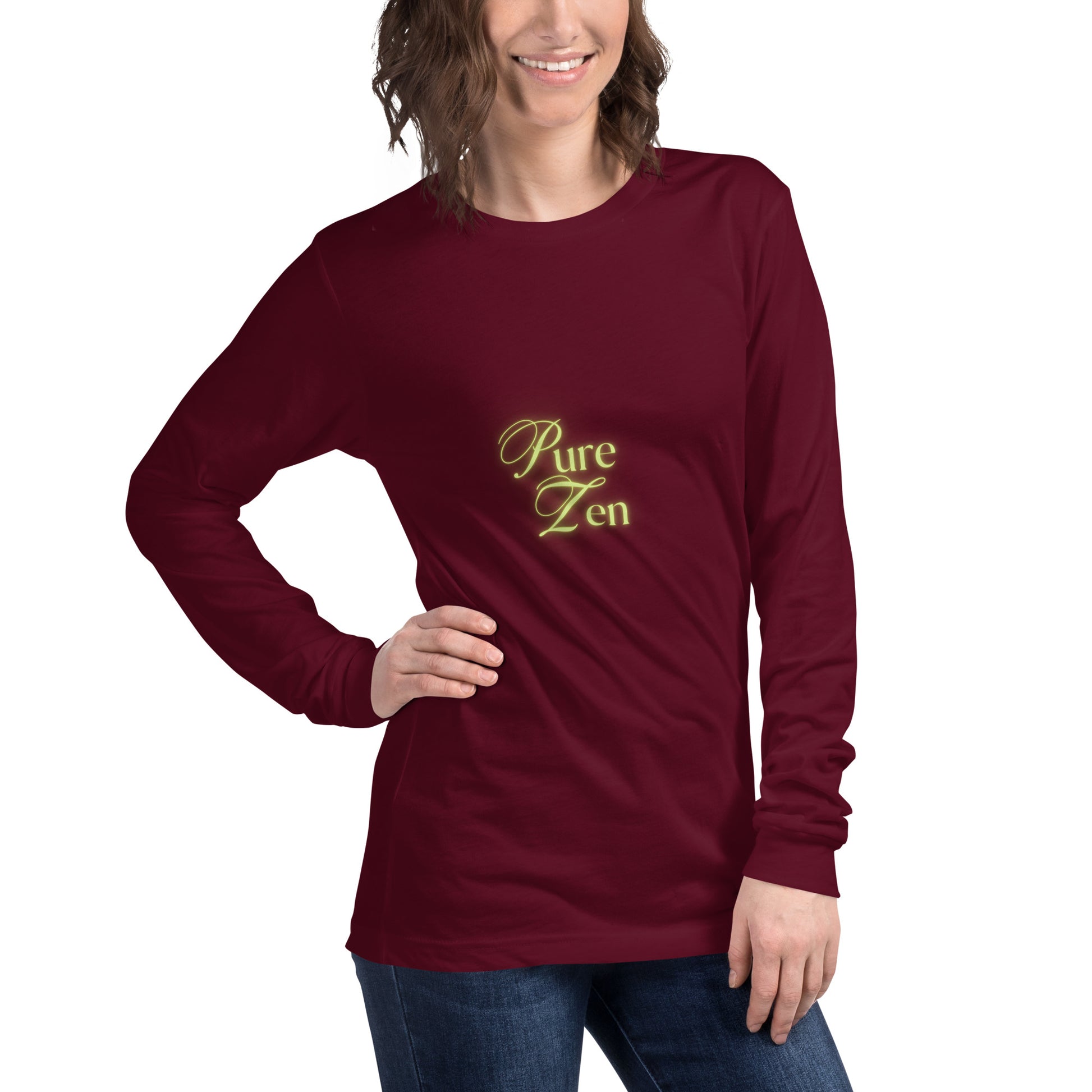 Zenline Long Sleeve Shirt - Left Placement image 6 in Black Heather, size 2XL, showing front view, right-side angle for the Pure Zen design.