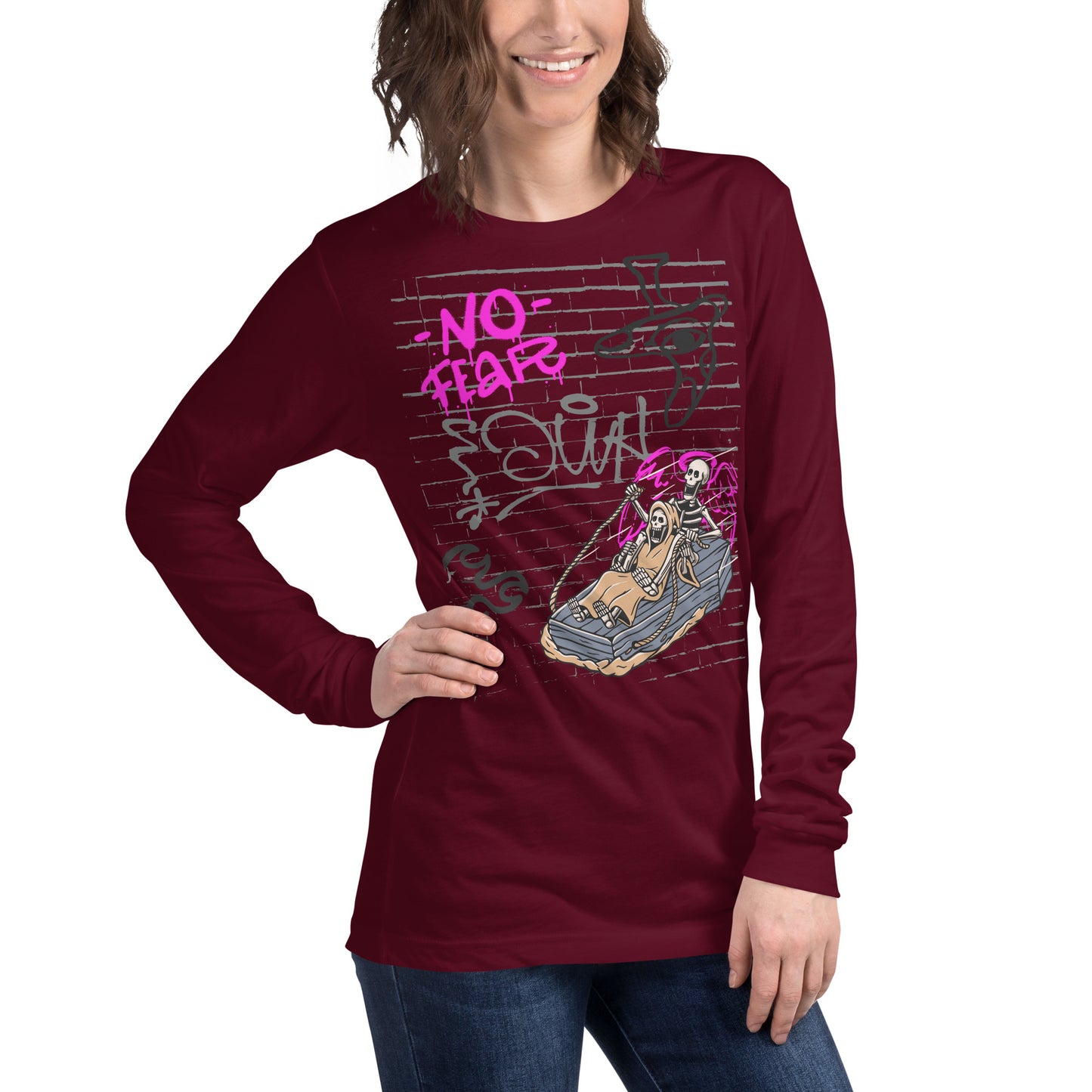 Fearless Long Sleeve Shirt - Left Placement by R.A. Apparel, image 12, front view, right-side angle, Black, size 2XL, left placement.