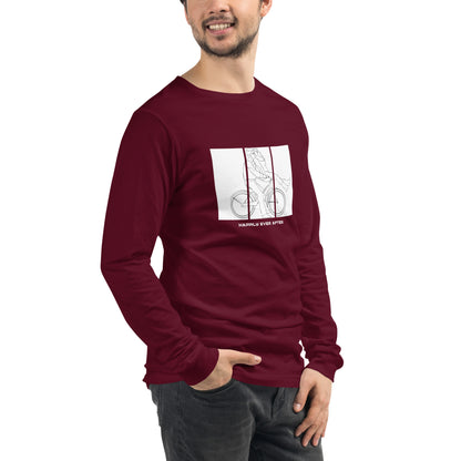 Image 18 of Maroon Ever After Long Sleeve Shirt - Left Placement, size M, with Happily Ever After artwork visible in front view, right-side angle.