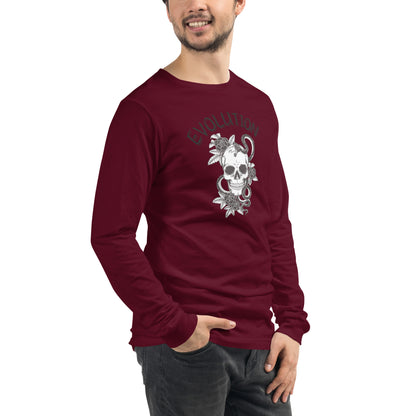 Evolution Long Sleeve Shirt - Left Placement by R.A. Apparel, image 18, front view, right-side angle, Maroon, size M, left placement.