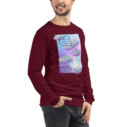 Image 18 of Maroon Sprinkle Theory Long Sleeve Shirt - Left Placement, size M, with You're the Sprinkle to My Cupcake artwork visible in front view, right-side angle.