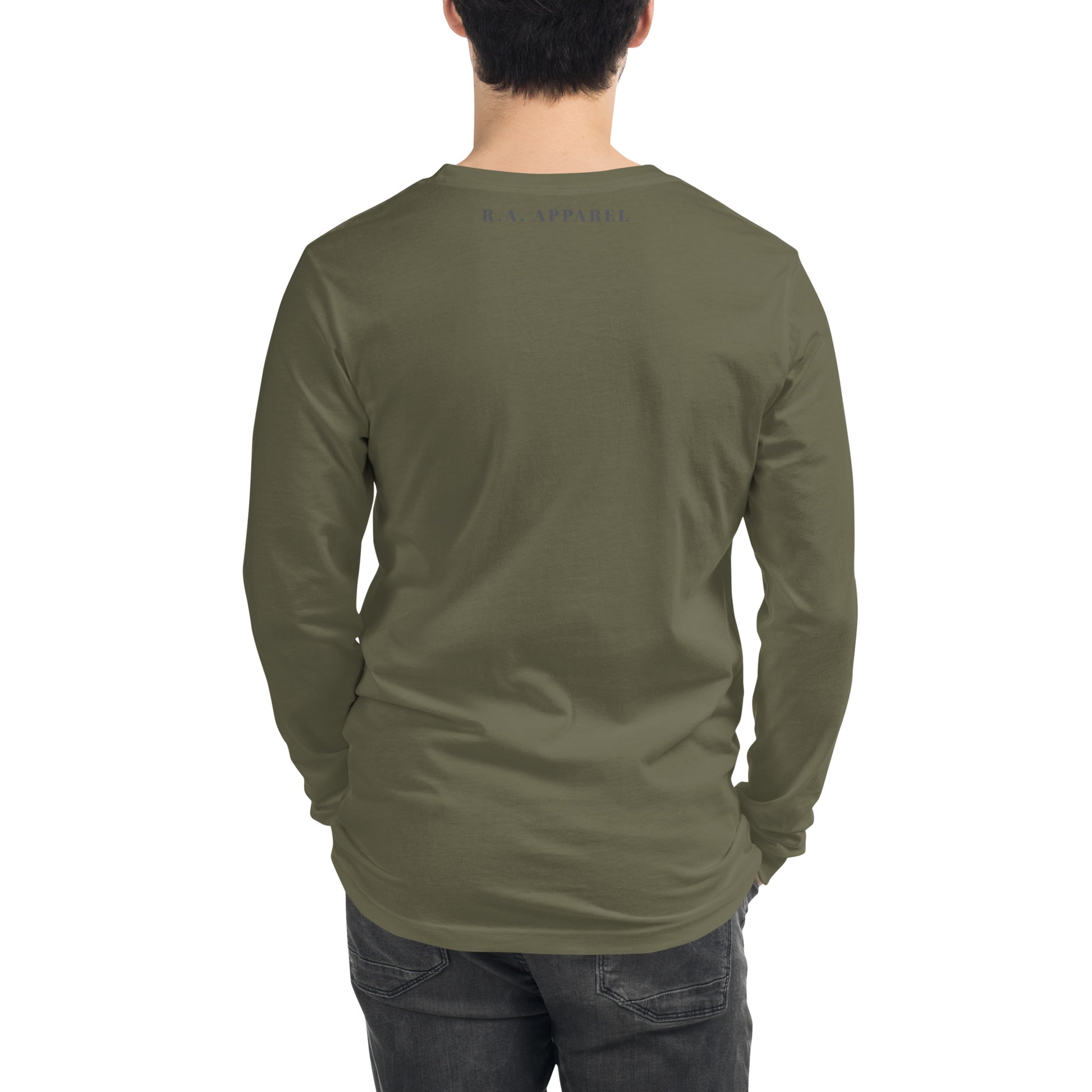 Evolution Long Sleeve Shirt - Left Placement by R.A. Apparel, image 20, back view, Maroon, size XL, left placement.