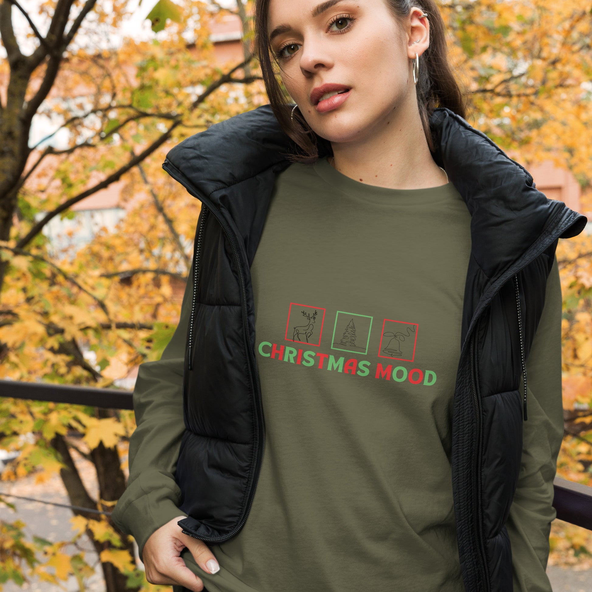 Festive Mood Long Sleeve Shirt - Left Placement by R.A. Apparel, image 5, front view, Navy, size XL, left placement.