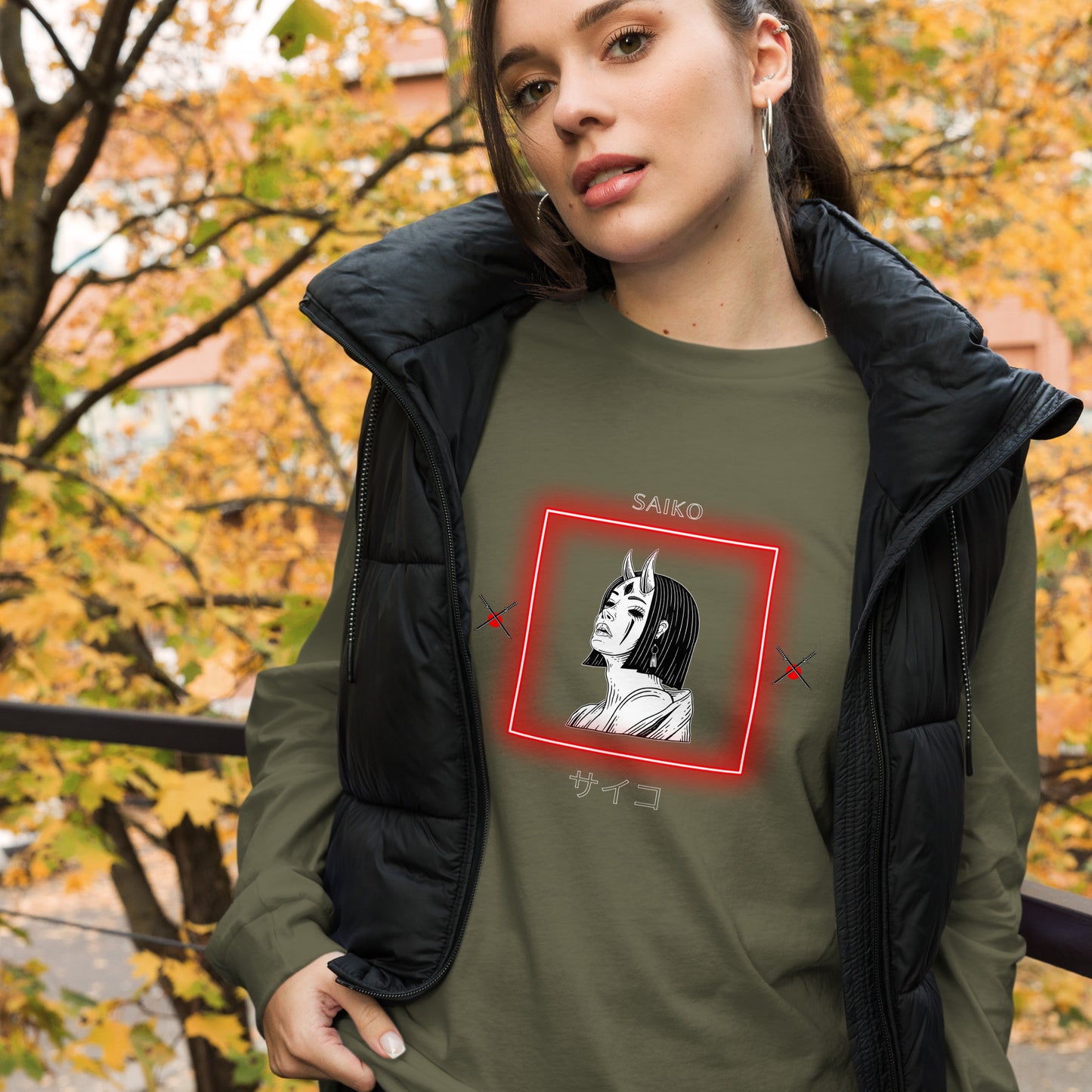 Image 11 of Black Saiko Long Sleeve Shirt - Left Placement, size XL, with Saiko artwork visible in front view.