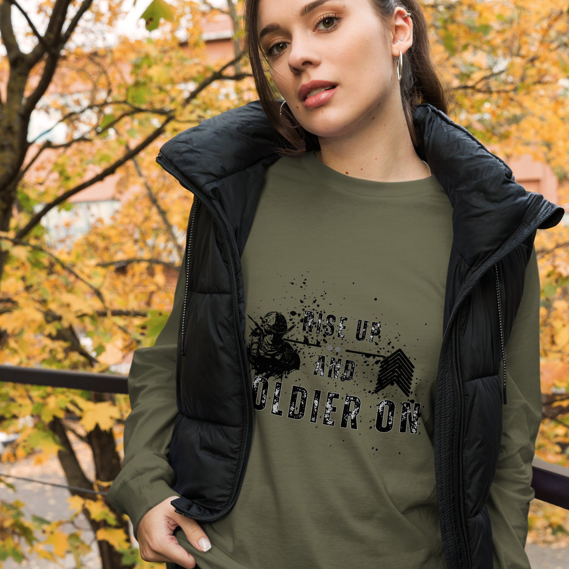 Fortitude Long Sleeve Shirt - Left Placement image 8 in Maroon, size S, showing front view for the Soldier On design.