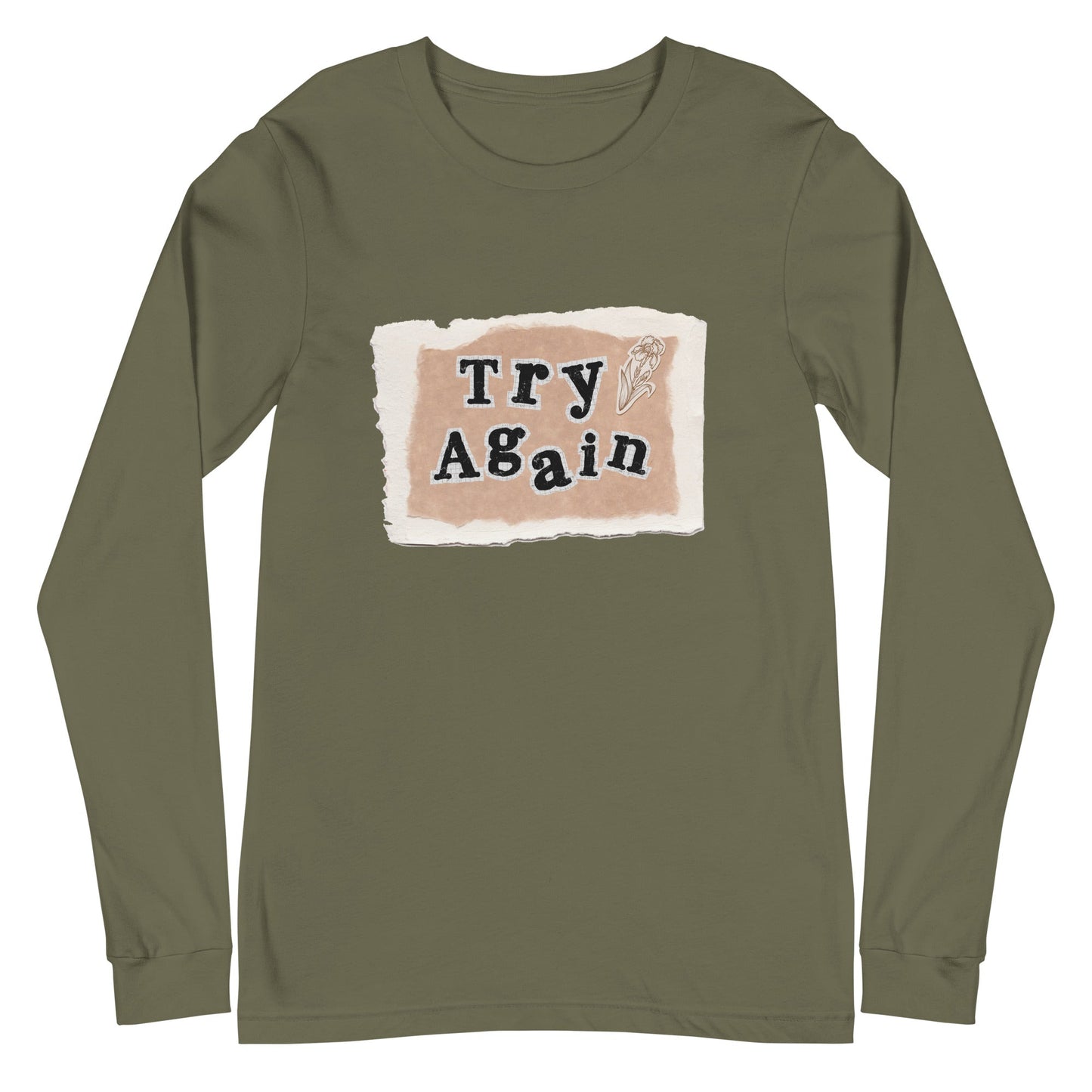 Image 12 of Black Retry Long Sleeve Shirt - Left Placement, size 2XL, with Try Again artwork visible in front view.