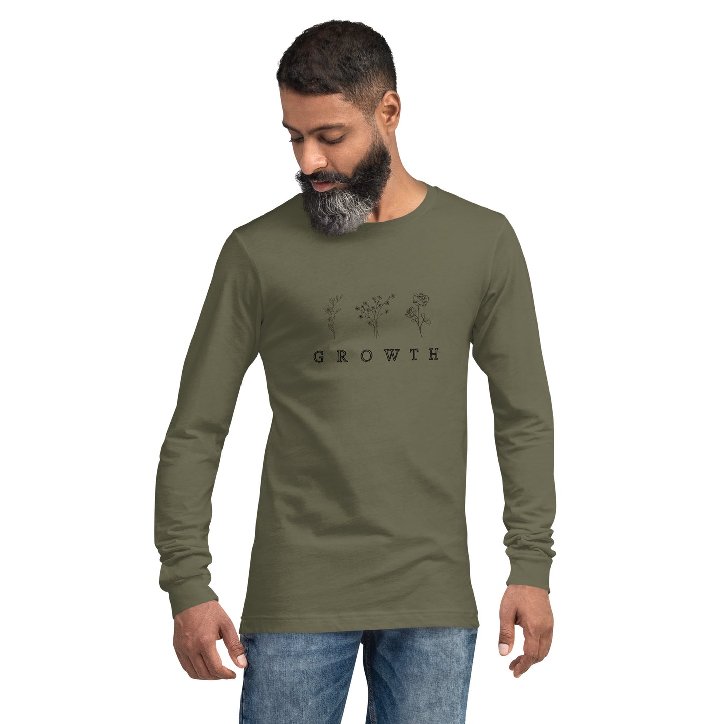 Image 13 of Navy Growthline Long Sleeve Shirt - Left Placement, size M, with Growth artwork visible in front view.