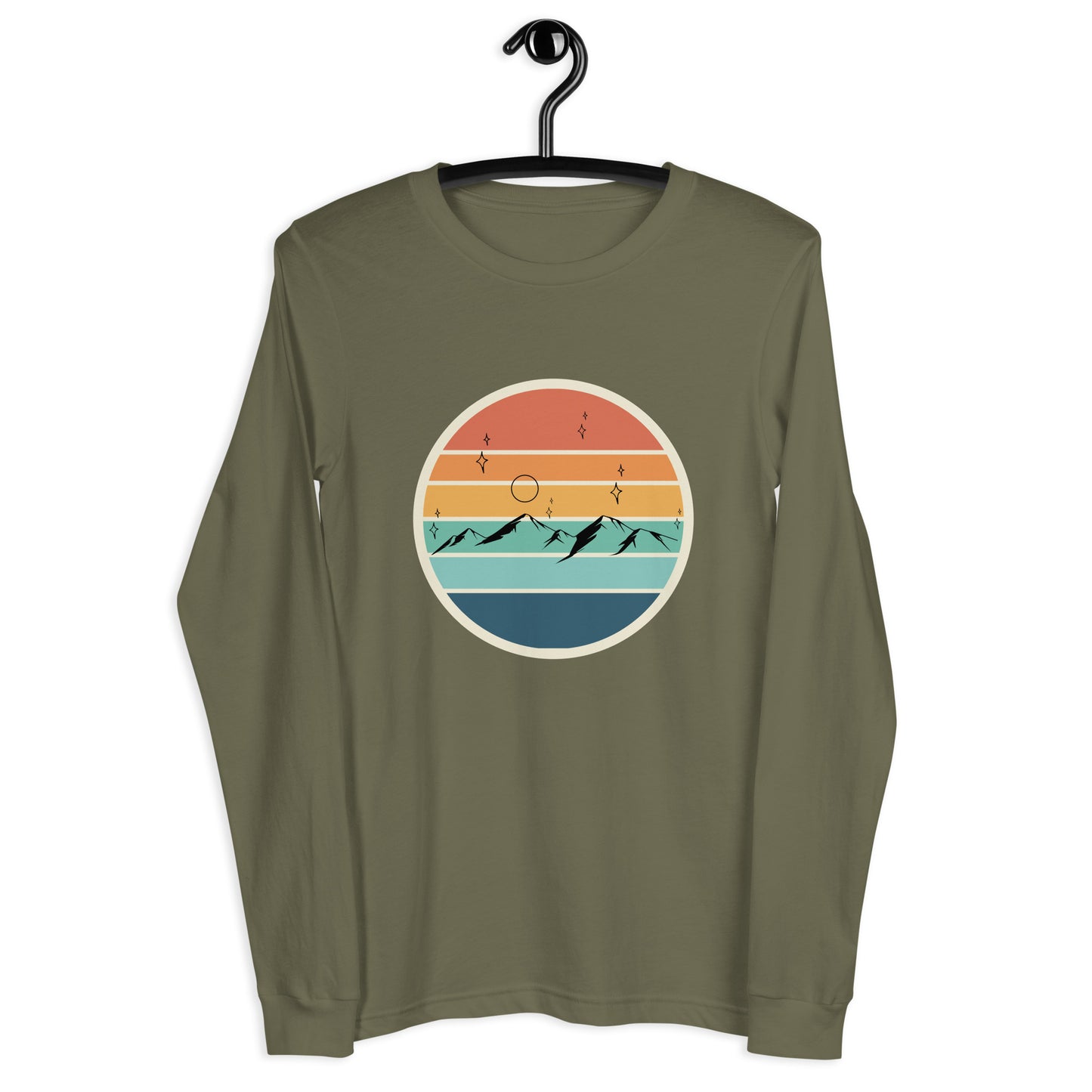 Summitline Long Sleeve Shirt - Left Placement image 7: Black version, size XS with front view of the Mountain Range range.