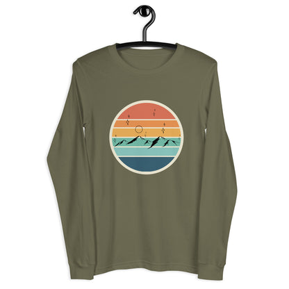 Summitline Long Sleeve Shirt - Left Placement image 7: Black version, size XS with front view of the Mountain Range range.