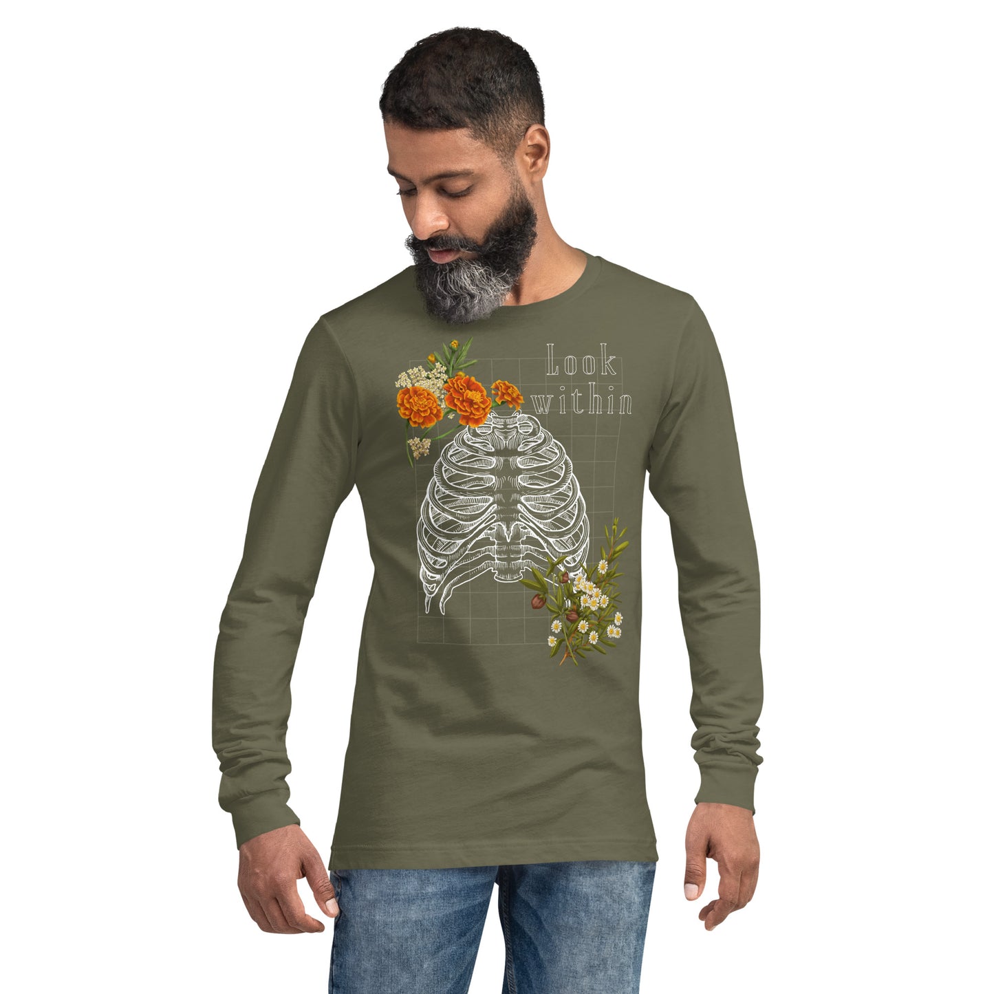 Image 7 of Black Innerline Long Sleeve Shirt - Left Placement, size XS, with Look Within artwork visible in front view.