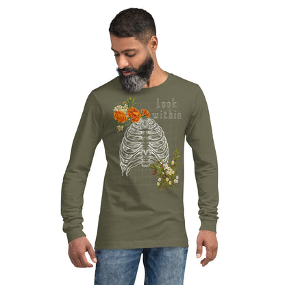 Image 7 of Black Innerline Long Sleeve Shirt - Left Placement, size XS, with Look Within artwork visible in front view.