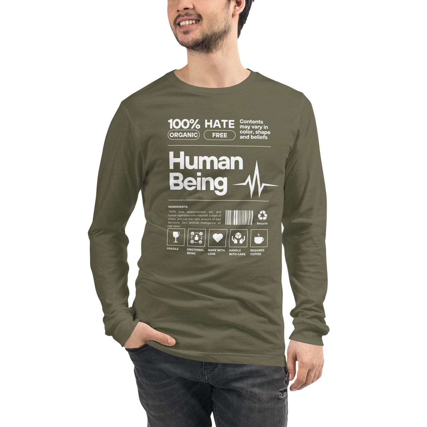Human Form Long Sleeve Shirt - Left Placement product image 7 in Black, size XS, with front view and left placement.