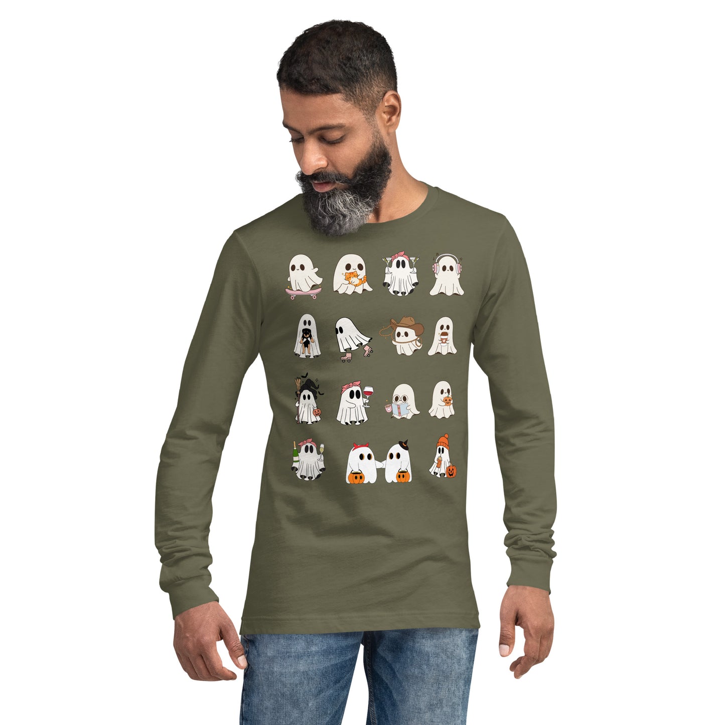 Image 13 of Navy Spectral Long Sleeve Shirt - Left Placement, size M, with Ghosts artwork visible in front view.